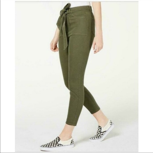 NWT Vanilla Star Olive Green Belted High Rise Square Pocket Skinny Jeans - Picture 1 of 12